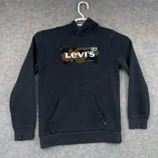 Levi's Hoodie Youth Large 12-13 Black Pullover Pocket Sweatshirt Cotton Blend