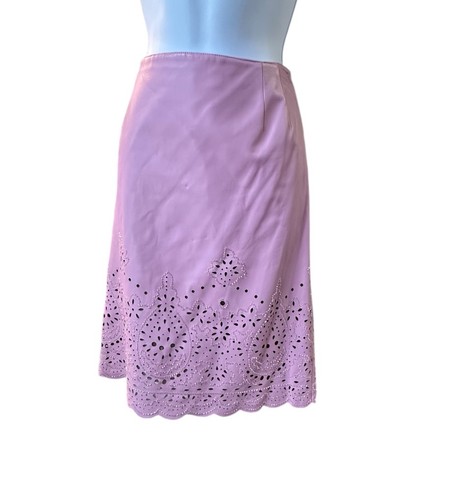 Oscar de la Renta, Oscar de la Renta for Saks Fifth Avenue Pink Eyelet Scallop Hem Skirt Vintage 16