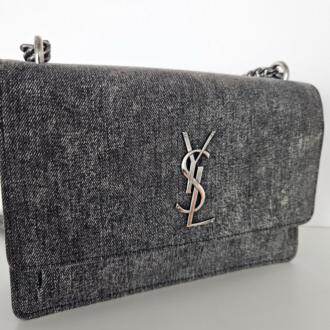 Saint Laurent Borsa Tramonto Denim Grigio
