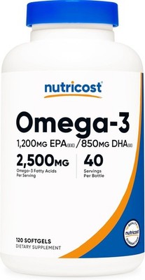 Nutricost Omega 3 Fish Oil - 2500MG, 120 Softgels (40 Serv) - Fish Oil, Wild Cau