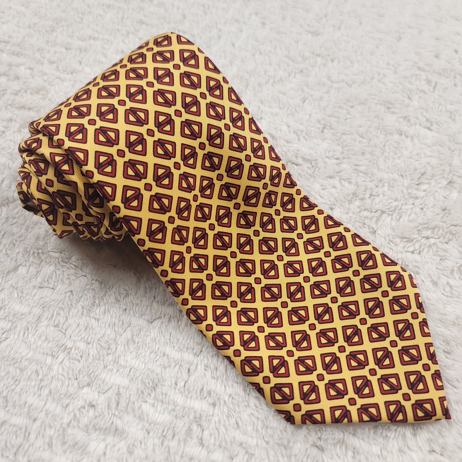 Vtg Polo Ralph Lauren Tie Yellow Geometric 100% Silk Handmade in USA 4" x 56"
