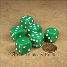 NEW Set of 6 Green ROUNDED EDGE Dice Six Sided RPG Bunco 16mm 5/8 inch D6  