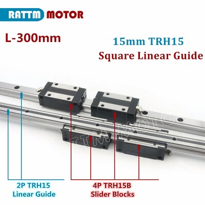 2P 15mm Square Linear Guide Rail Slide L300mm + 4P Carriage Slider ...