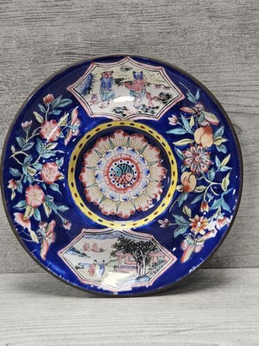 Chinese Enamel Hand Painted Plate Floral Figural Design 19th Century Antique - Picture 2 of 7