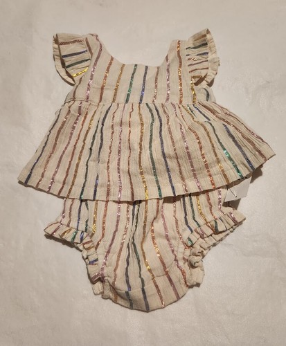 NWT Baby Gap Girls Sparkle Striped Top Bloomers Outfit 0-3 Months