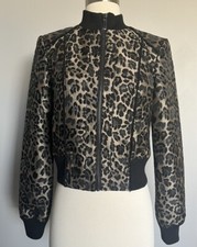 NWT Cache Leopard Cheetah Animal Print Jacquard Fringe Cocktail Bomber Jacket S