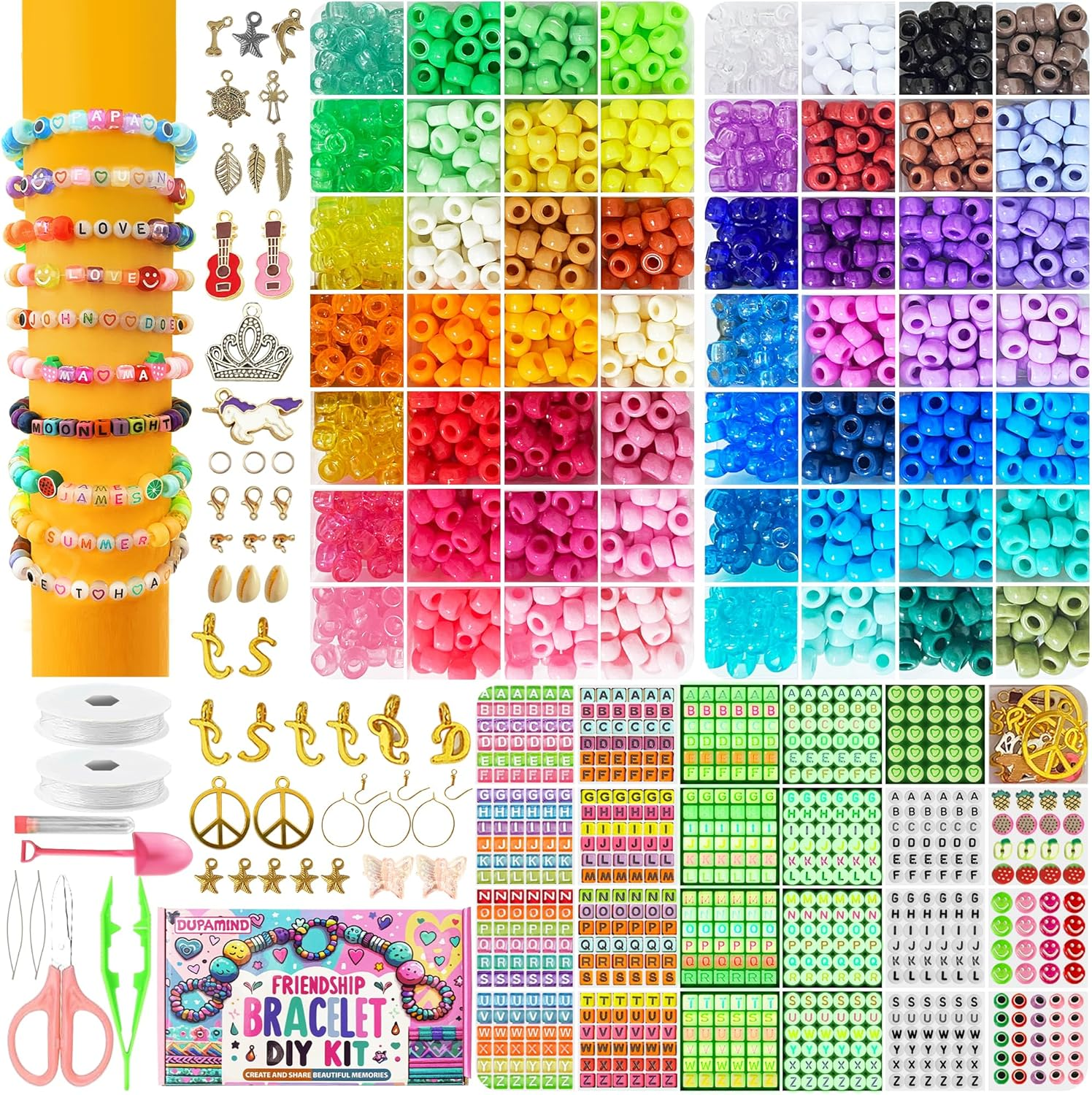 Glow in the Dark Pony Beads Friendship Bracelet Kit for Girls with Rainbow Charms