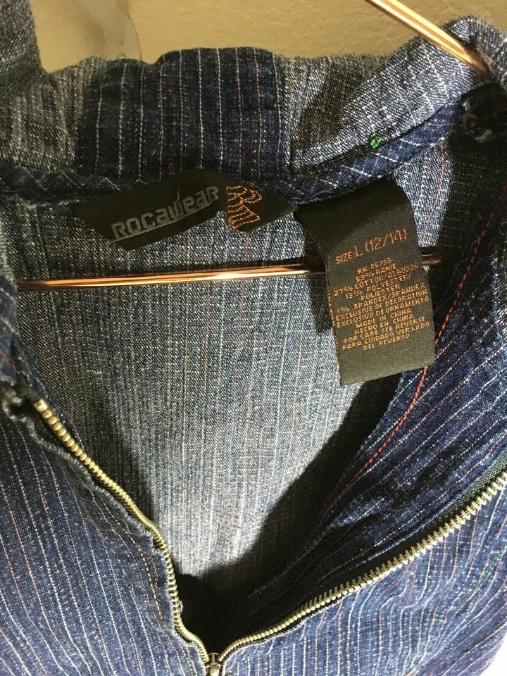 Vestido Acampanado Bordado Rayas Arco Iris Azul Denim Talla L 12/14 Rocawear Foto 4 de 4