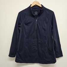 J Jill Fit Out  About Popover Pullover Womens Small Navy 1/4 Zip Stretch Pocket