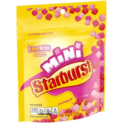 STARBURST MINIS FAVERED UNWRAPPED FRUIT CHEWS CANDY - 8oz -  PACK OF 6