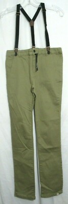 Me & Henry Brown Woven Suspender Pants Adjustable Waist Boys Size 14 NWT