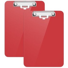 Plastic Clipboard with Pen Holder Red 8.5x11 Letter Size Clip Board for Class...