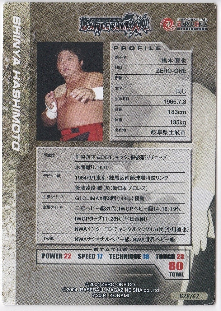 BATTLE CLIMAXX!   ハシフカーン Shinya Hashimoto 2004 Konami Wrestle Arena Battle Climaxx! #B28/62