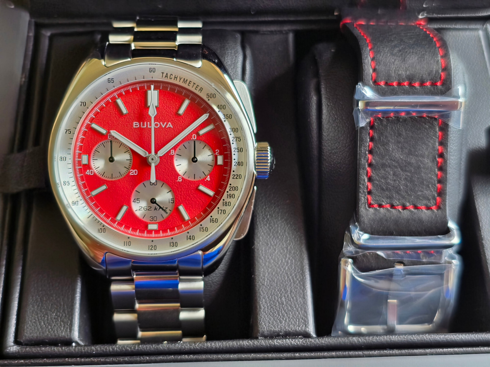 Bulova Lunar Pilot Red Dial Men's Chronograph Stainless Steel Watch 96K115