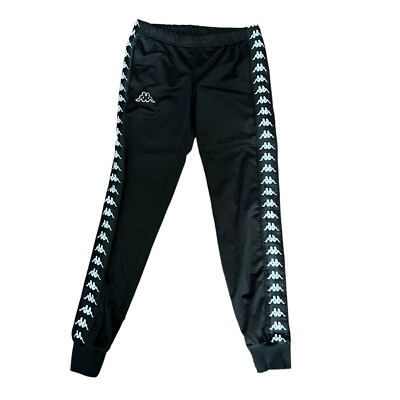 Kappa 222 Banda Wrastoria Slim Fit Jogger Pants Black White Women Size XS NEW