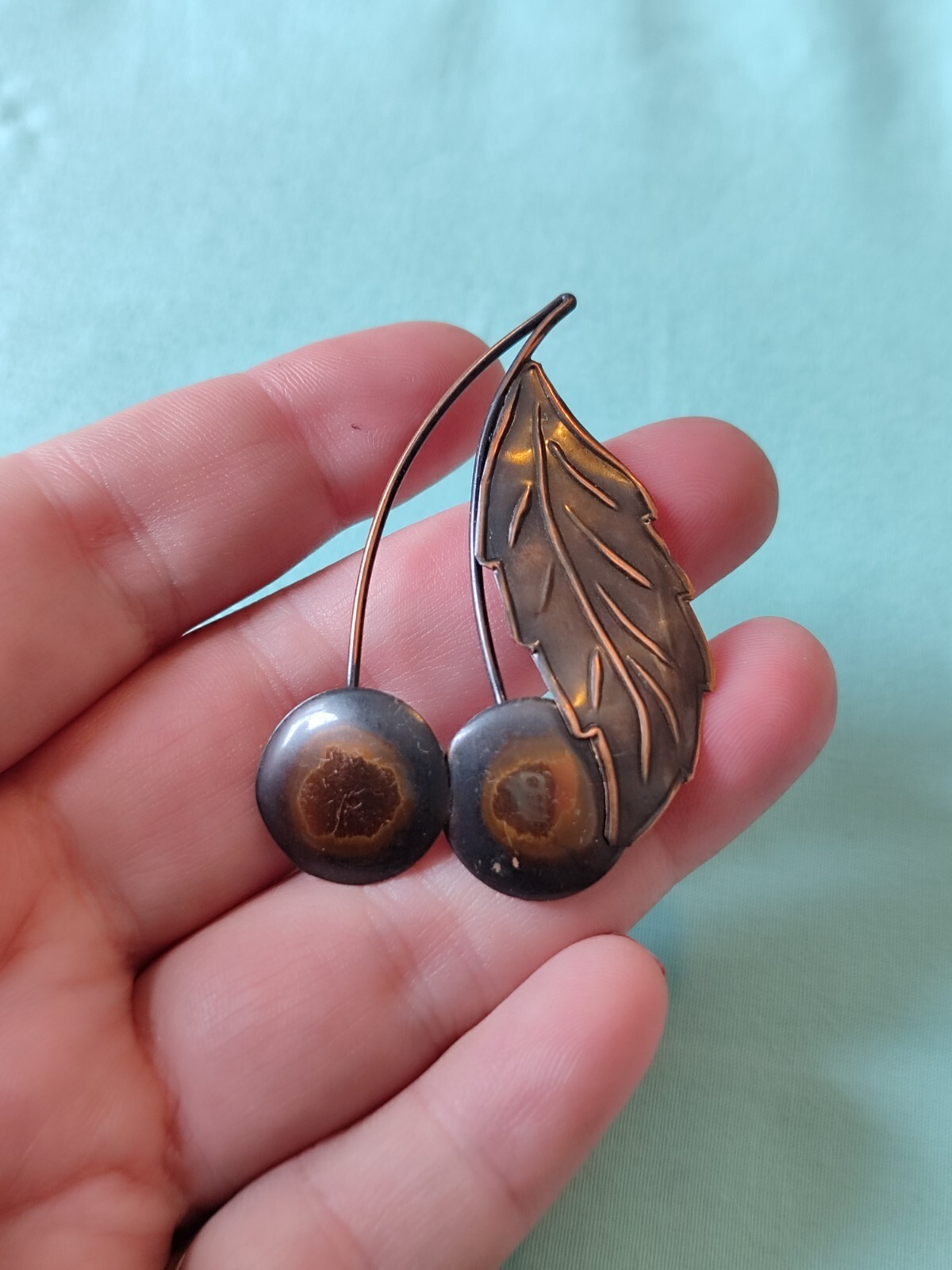 Vintage Antique Solid Copper Retro Cherry Brooch … - image 6