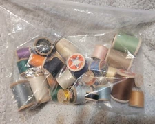 Bag of Thread On Wooden Spools 