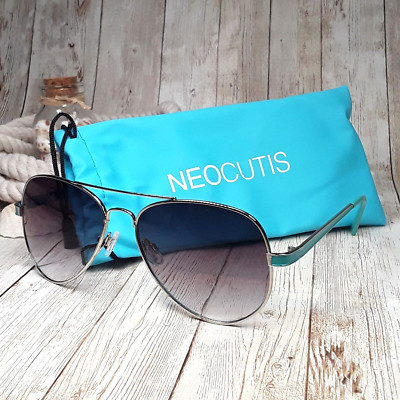 Womens Aviator Sunglasses Light Blue Silver Metallic Purple Gradient Lenses NWOT