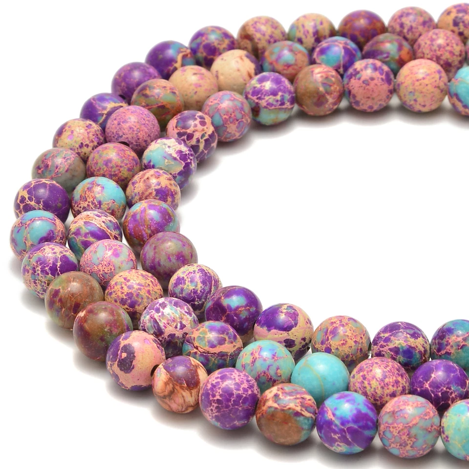 Purple Sea Sediment Imperial Jasper Smooth Round Beads 6mm 8mm 10mm 15.5''Strand - Image 2 of 2