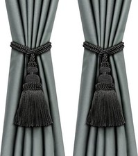 2 Pack Curtain Tie Backs Rope Tassels for Curtains Drape tiebacks 2p Black