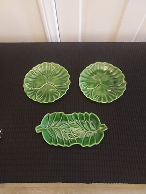 Vintage Set Of 3 Cemar Green Lettuce Cabbage Plates~No 626~Excellent Condition