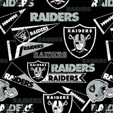 BTHY NFL Oakland Raiders Pendants Black Cotton Fabric By The Half Yard 14448