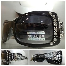 New WESTERN Bling Rhinestone COWGIRL SUN GLASSES Black Frame Silver Boot Concho