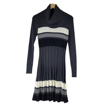 Calvin Klein Womens Gray Long Sleeve Accordion Pleat Dress Cowl Neck size Large