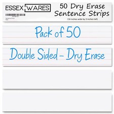 50PCS White 16x3" Dry Erase Sentence Strips Reusable Double-Sided Classroom Tool