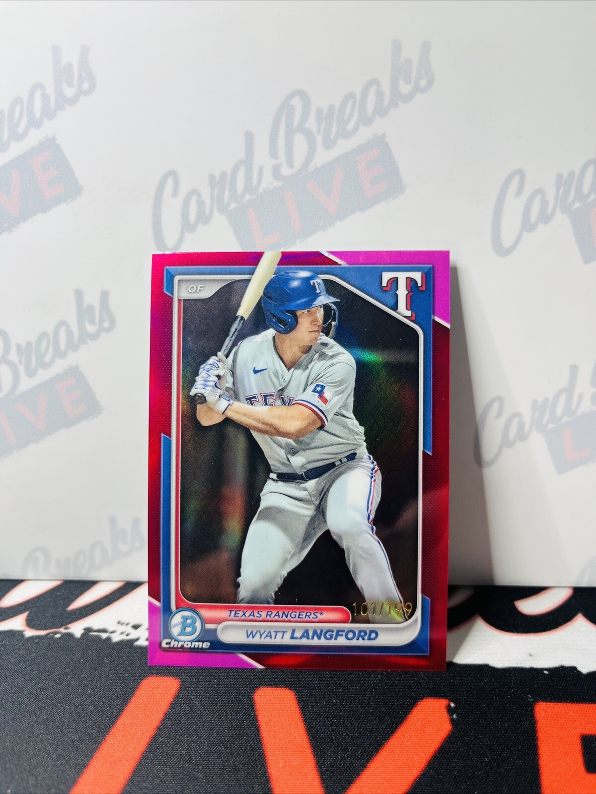2024 Bowman Chrome Wyatt Langford Fuchsia Parallel /199 #BCP-64 Texas Rangers