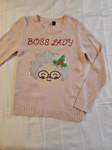 Love By Design Girls L Pink Boss Lady Sequins Christmas Sweater - Picture 1 of 5