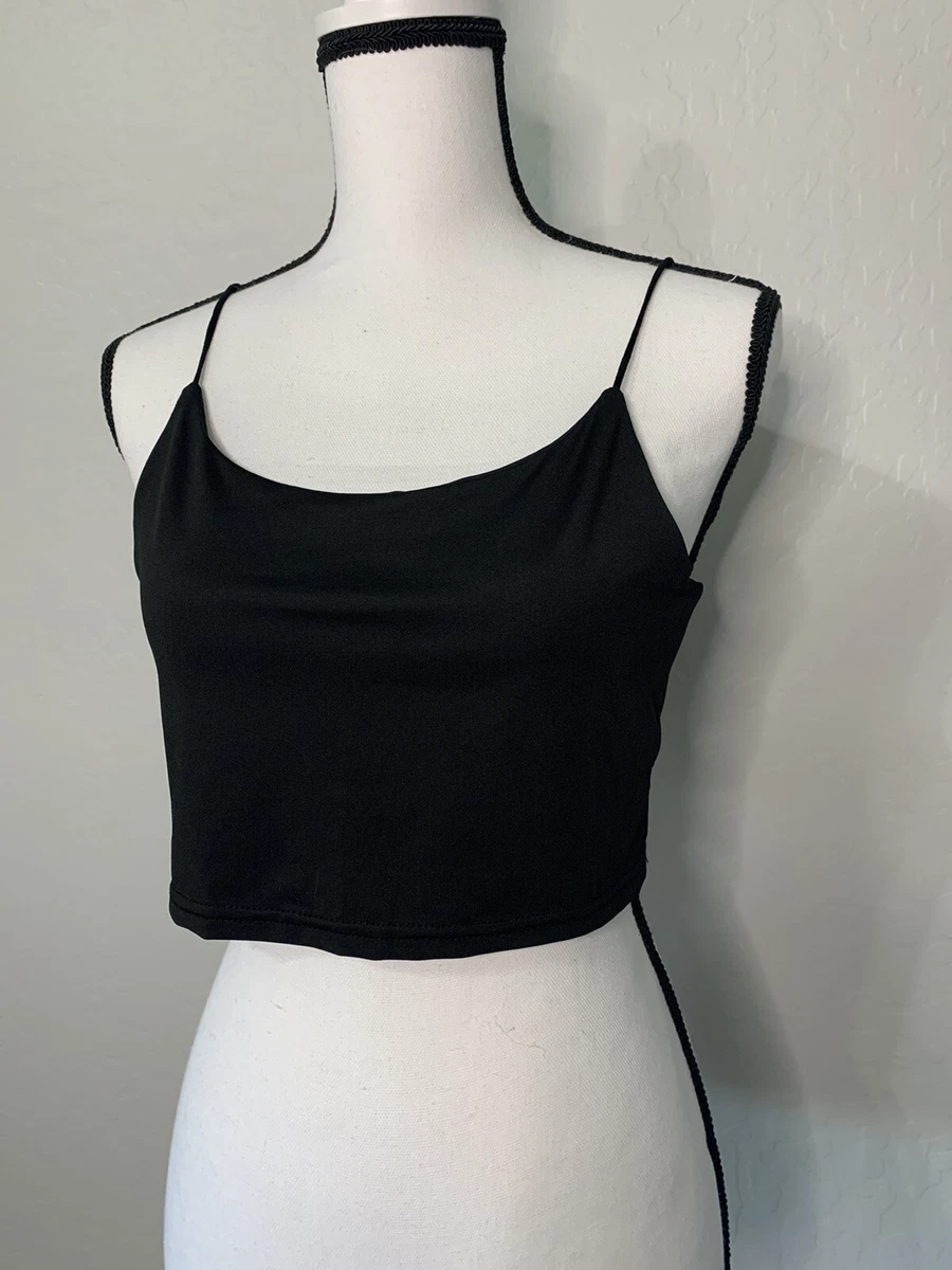 Womens plain black spaghetti strap tank crop top size XL eBay