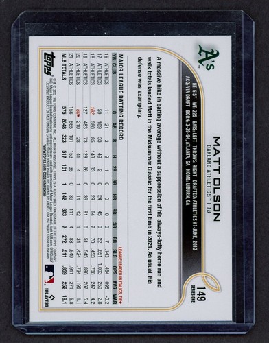 2022 Topps Matt Olson SP variazione immagine sorridente orizzontale nella clubhouse #149 - Foto 2 di 2