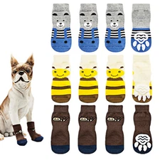 4pcs Knit Anti-Slip Dog Cat Socks Pet Paw Protector with Rubber Reinforcement