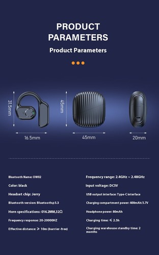 Kopfhörer Bluetooth 5.3, Sport Ohrclip Kopfhörer OWS Open Ear Kopfhörer Kabellos - Zdjęcie 16 z 24