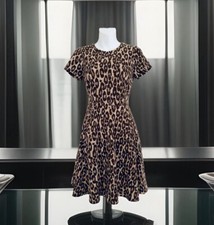 KATE SPADE Women Autumn Leopard Dress 2 Tan Brown Short Sleeve A-Line Ponte Knit
