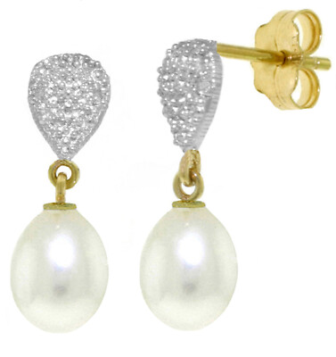14K. SOLID GOLD EARRINGS WITH DIAMONDS & PEARLS