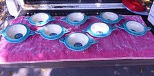SET OF 8 ART DECO ATELIER PRIMAVERA LONGWY FRANCE BOWLS PEACOCK MOTIF