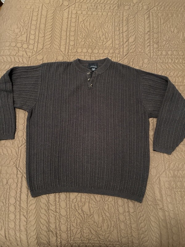 Vintage Bill Blass Sweater Men's XXL Henley Textured Knit Brown USA Made
