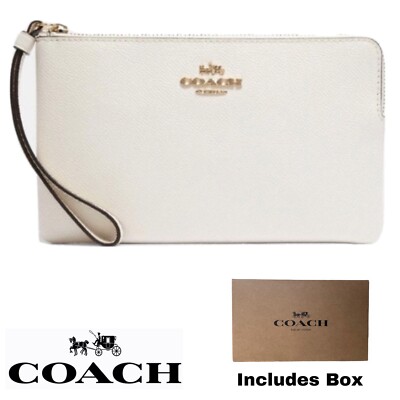 Coach LARGE Corner Zip Wrislet Wallet Chalk New | eBay