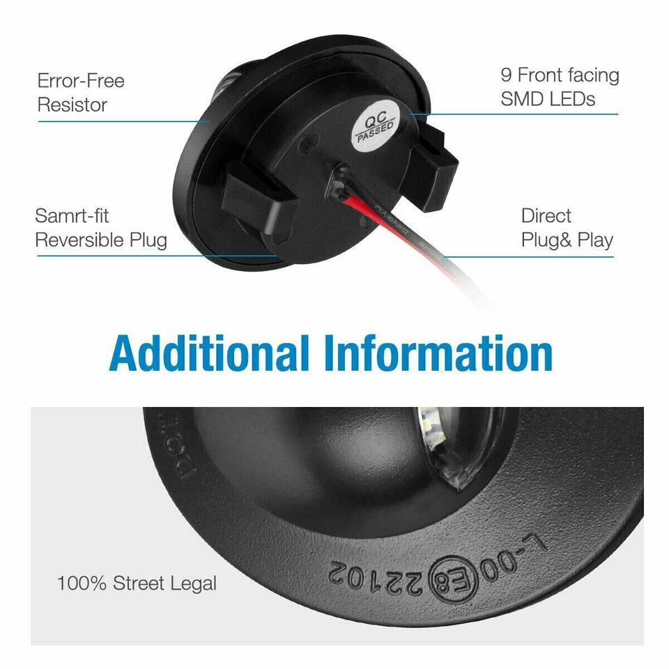 2x For Ford F150 F250 F350 White LED License Plate Light Tag Lamp Assembly Black - Imagem 2 de 4