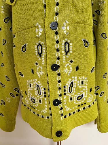 NWT Alanui Bandana Lime Green Wool Denim Jacket Knit Cardigan Sweater Sz M $2470 - Picture 9 of 22