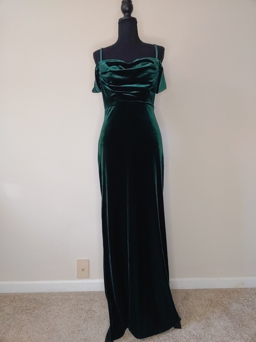 Revelry Sz 6 Sienna Velvet Gown Cowl Neckline Emerald Green Event Bridesmaid