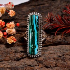 Natural Malachite Chrysocolla Ring 925 Sterling Silver Statement Rings Jewelry