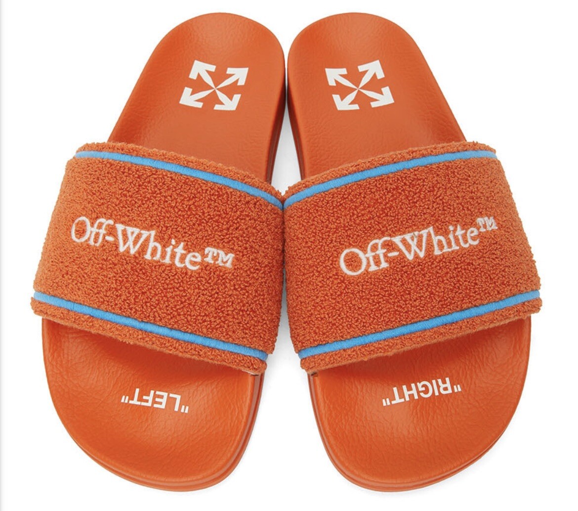 Off white terry slide orange Virgil Abloh Off-White Logo Orange Rubber Pool Slider Slides  main image 4