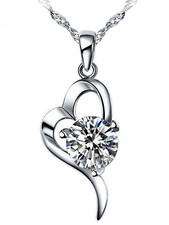 14K White Gold Plated 1.5ct CZ "OL" Style Heart Pendant Necklace for Women 18"