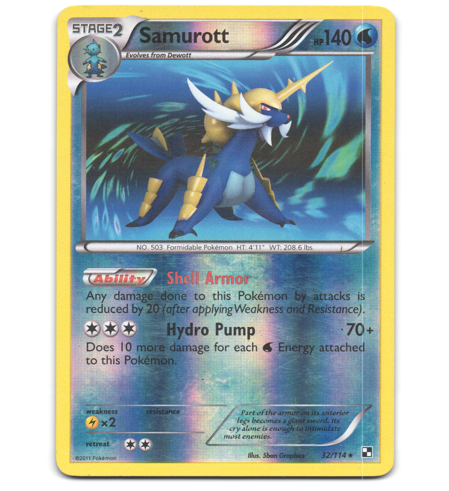Pokemon 2011 Moderate Play Samurott Black & White REVERSE 32/114 Card