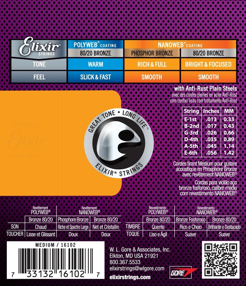 Cordes ELIXIR 13-56 Nanoweb Phosphore Bronze MEDIUM - Photo 2/3