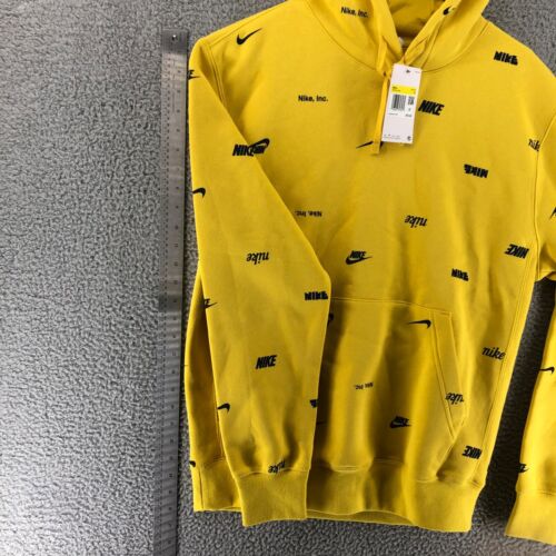 Nike Club Fleece Allover Print Pullover Hoodie Yellow Blue FB7434 709 Men's S - Picture 6 of 8