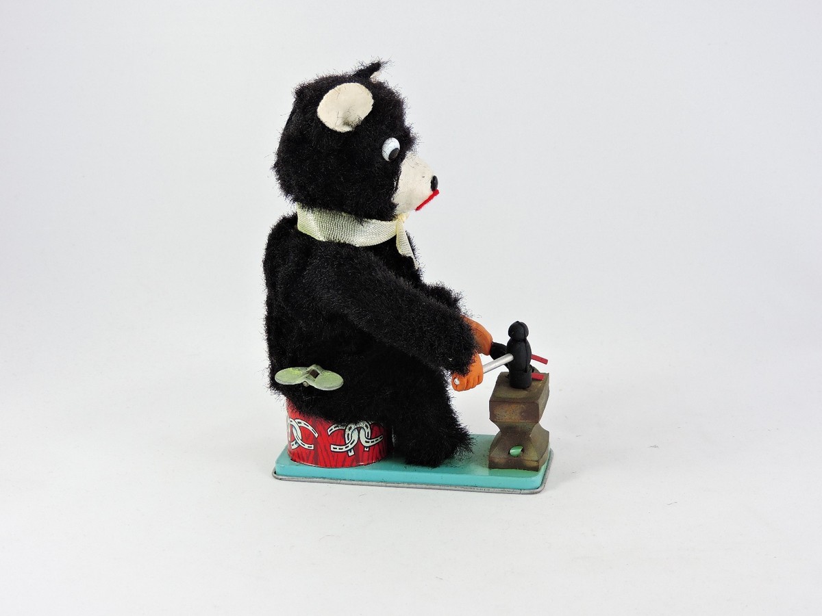 Black Smith Teddy bear Wind Up toy T.N. Japan with Original
